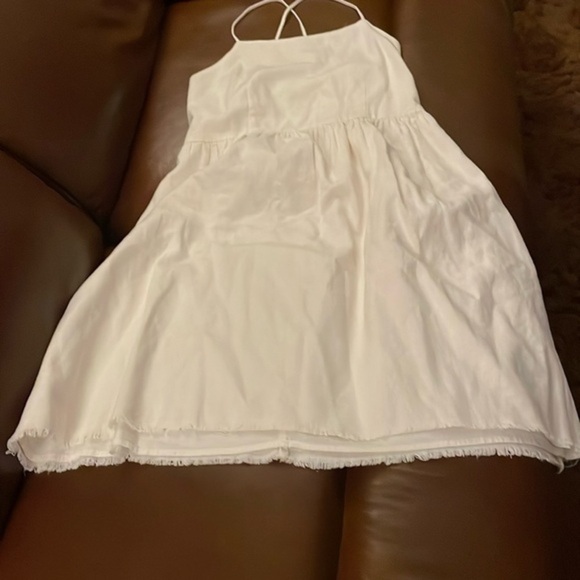 Old Navy Cream Raw Hem Smocked Back Lined Dress Size Small Petite Vacation Beach - Picture 1 of 6